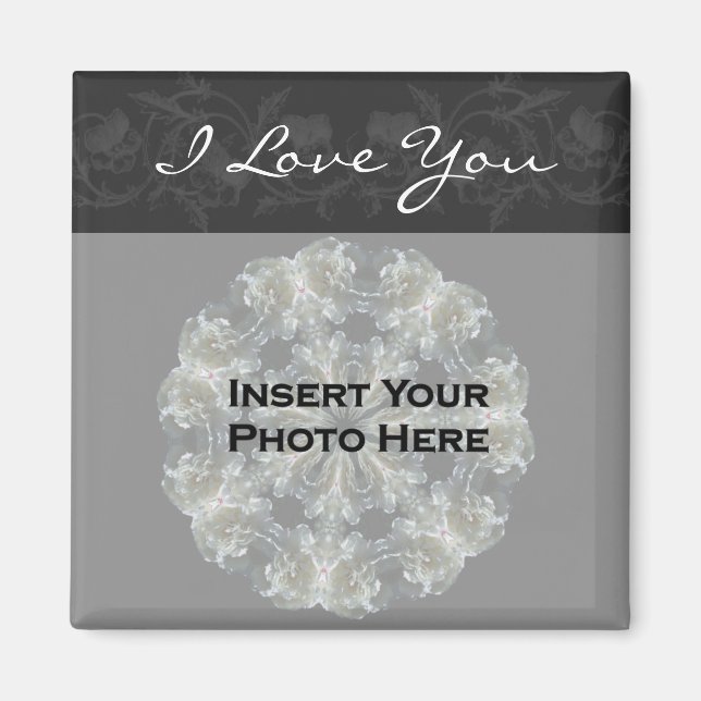 Aimant I Love You Black Floral Personnalisable Photo Magn (Devant)