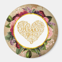 I Love You Fancy Golden Heart with Floral Frame