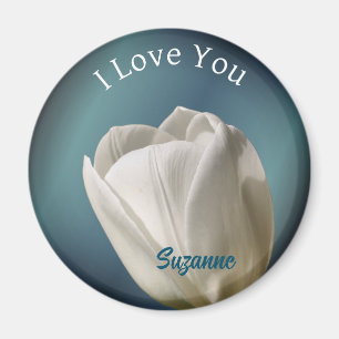 Aimant I Love You White Tulip Flower Personnalisé