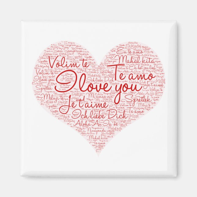 Aimant I Love You Word Cloud Coeur rouge Saint Valentin (Devant)