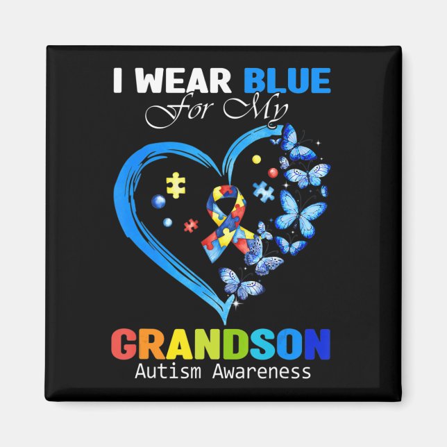 Aimant I Wear Blue For My Grandson Autism Aware Heart (Devant)