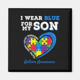 Aimant I Wear Blue For My Son Autism Awareness Maman Papa