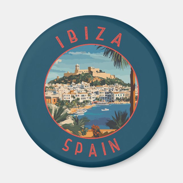 Aimant Ibiza Espagne Cercle retro désorganisé (Devant)