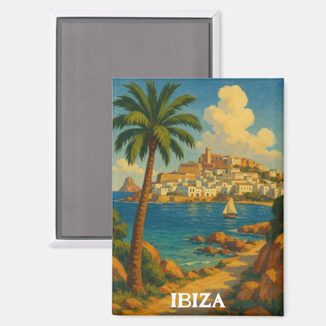 Aimant Ibiza vintage Voyage Rétro Baléares (Recto/Verso)