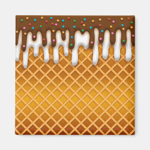 Aimant Ice Cream Drip Gaufle Cone Chocolate And Vanilla