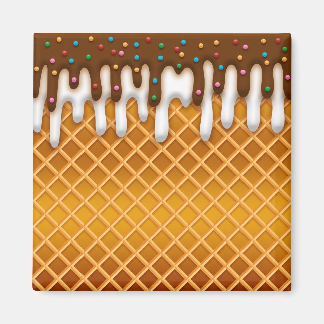 Aimant Ice Cream Drip Gaufle Cone Chocolate And Vanilla (Devant)