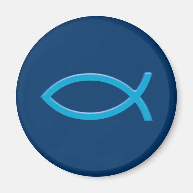 Aimant Ichthus - Symbole chrétien du poisson - Bleu (Devant)