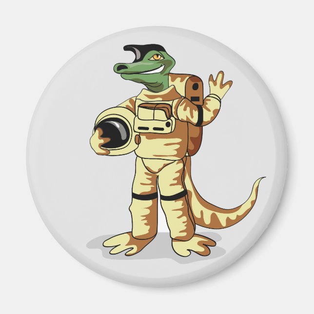 Aimant Iguanodon Habillé Dans Un Spacesuit Cosmonaute. (Devant)