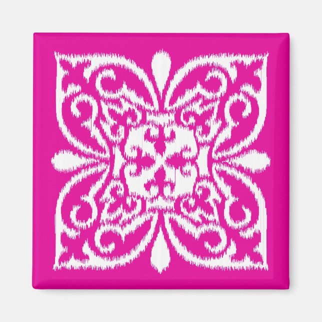 Aimant Ikat damask motif - rose profond et blanc (Devant)