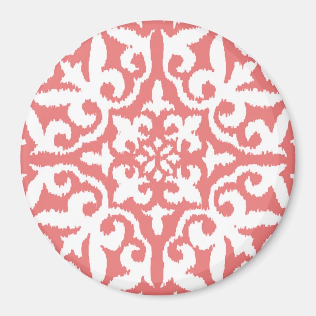 Aimant Ikat damask pattern - Coral rose et blanc (Devant)