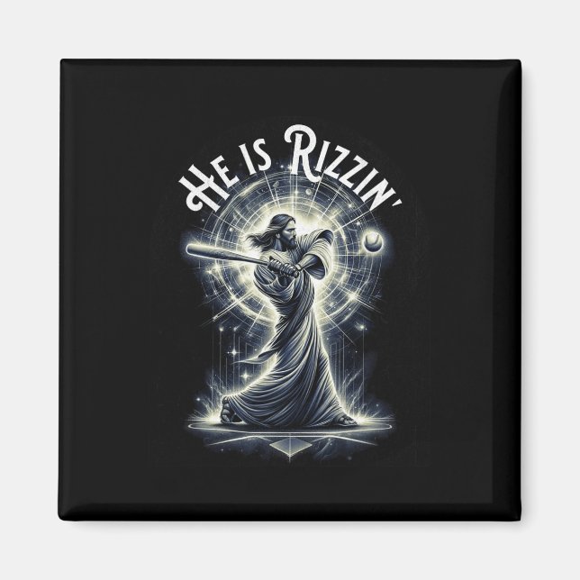 Aimant Il Est Rizzin Jésus Jouer Baseball Fun Sports Riz (Devant)