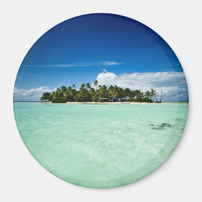Aimant Île du Pacifique avec palmiers magnétique rond (Devant)