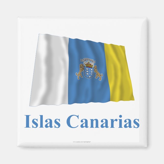 Aimant Îles Canaries avec un drapeau avec un nom en espag (Devant)