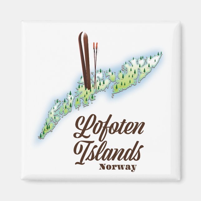 Aimant Îles Lofoten, Norvège affiche de ski. (Devant)