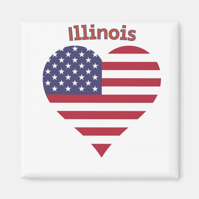 Aimant Illinois American Flag Heart (Devant)