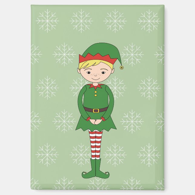 Aimant illusima Garçon de Noël Elfe Flocons de Neige Vert (Recto)