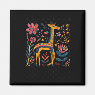 Aimant Illustration Artistique Colorée D'Une Giraffe Surr