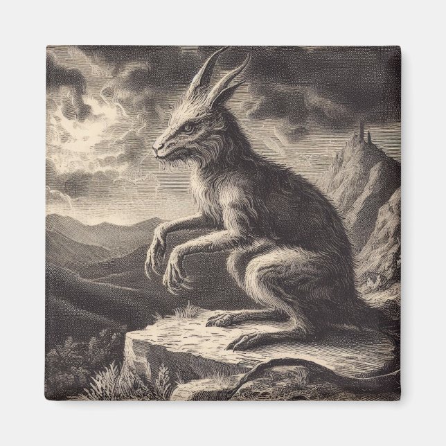 Aimant Illustration d'antiquité de Chupacabra Horreur (Devant)