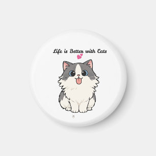 Aimant Illustration de chat chibi mignon kawaii et duvete