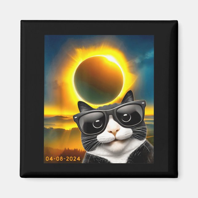 Aimant Illustration de chat smoking et totalité d'éclipse (Devant)