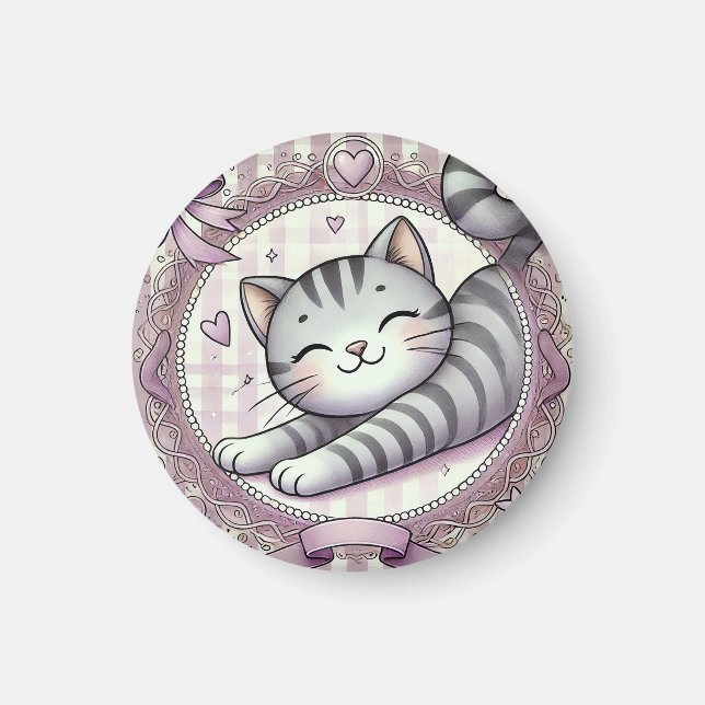 Aimant Illustration de chat tabby de dessin animé adorabl (Devant)