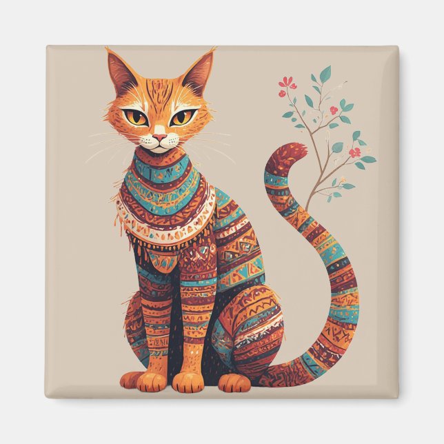 Aimant Illustration de chat tribal bohème, design d'art f (Devant)