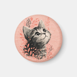 Aimant Illustration de chaton avec accent botanique délic