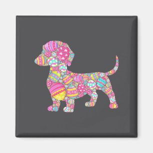 Aimant Illustration de chiot teckel aux œufs colorés