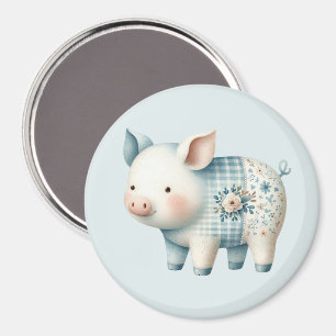 Aimant Illustration de Cottagecore avec un Cochon en Patc