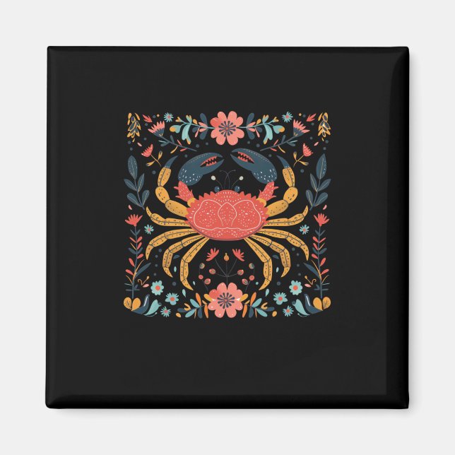 Aimant Illustration de crabe coloré entouré (Devant)
