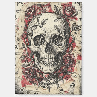 Aimant Illustration de crâne et de roses Grunge Punk