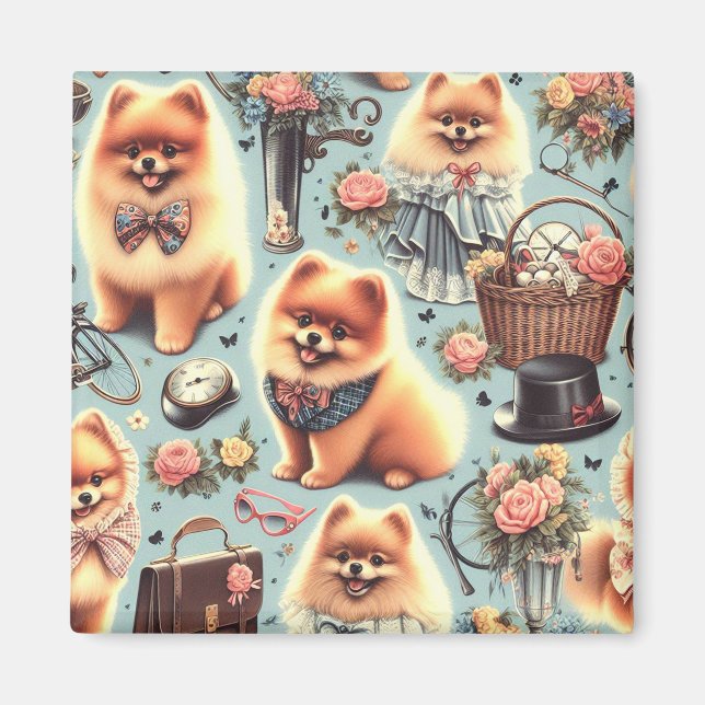 Aimant Illustration de Cute Pomeranian (Devant)