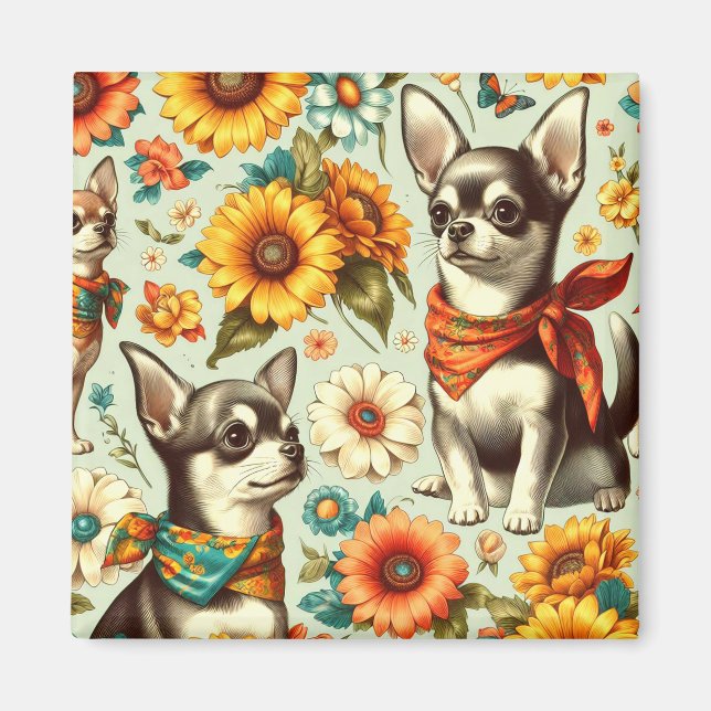 Aimant Illustration de Cute Retro Chihuahua (Devant)