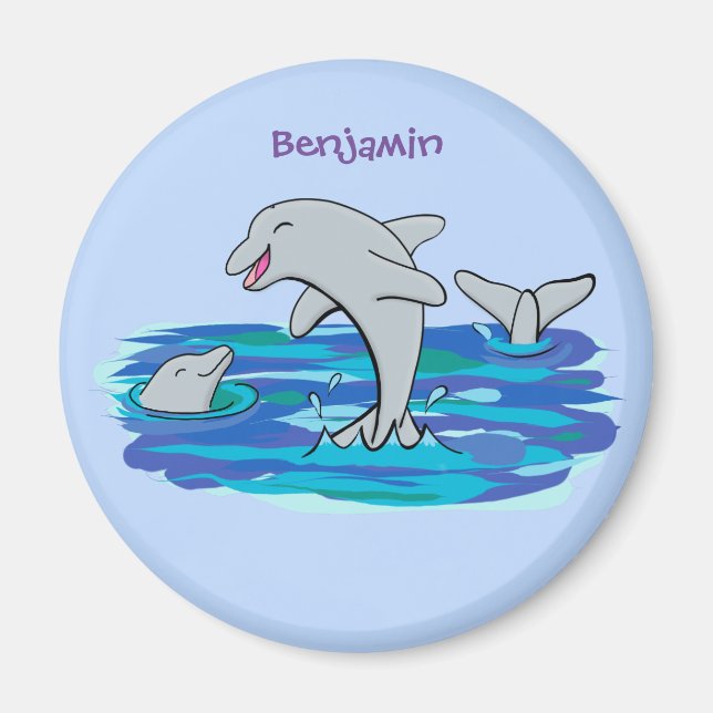 Aimant Illustration de dauphins heureux adorables (Devant)
