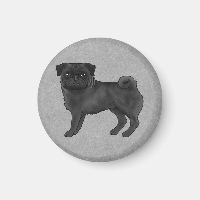 Aimant Illustration de dessin animé de chien Carlin gris  (Devant)