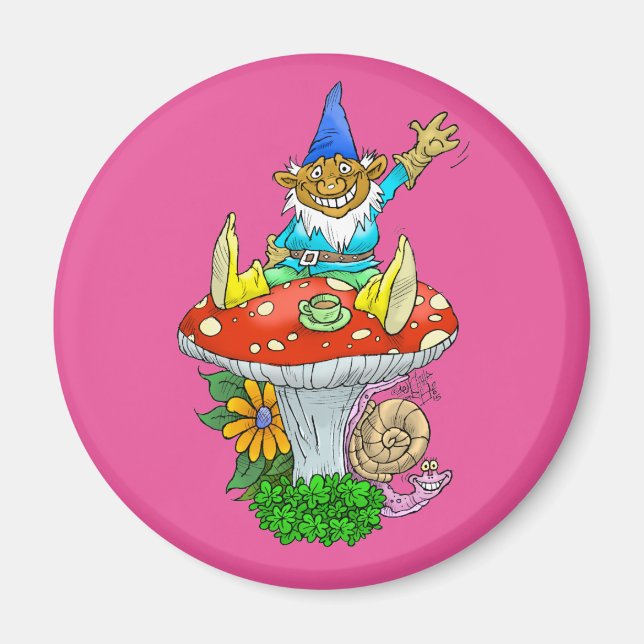 Aimant Illustration de dessin d'un gnome assis en agitant (Devant)