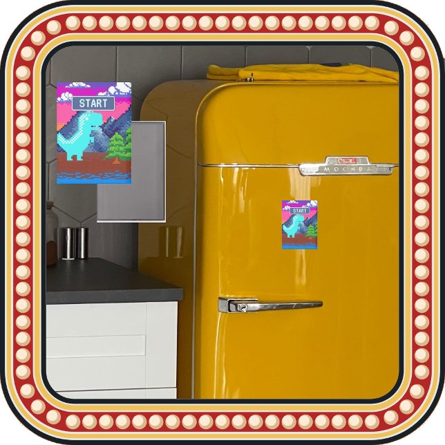 Aimant Illustration de dinosaure pixelisé Funny Pixel Gam (Funny Pixel Gamer Pixelated- Dinosaur Illustration Rectangle Magnet; This funny nostalgic design.)