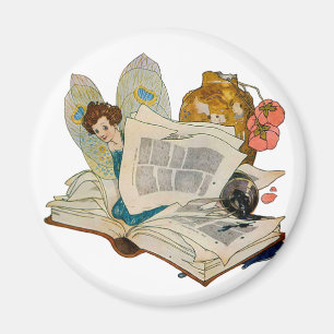 Aimant Illustration de fée bibliophile vintage