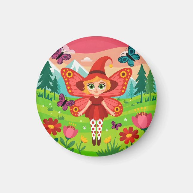 Aimant Illustration de fée papillon dans une forêt fantai (Devant)