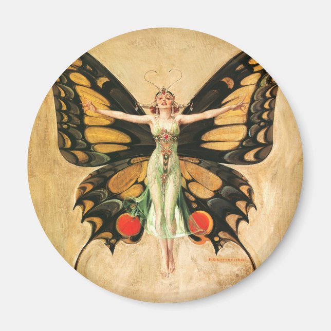 Aimant Illustration de femme volant papillon Flapper (Devant)