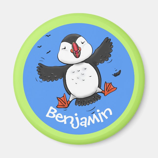 Aimant Illustration de la caricature de macareux volant (Devant)