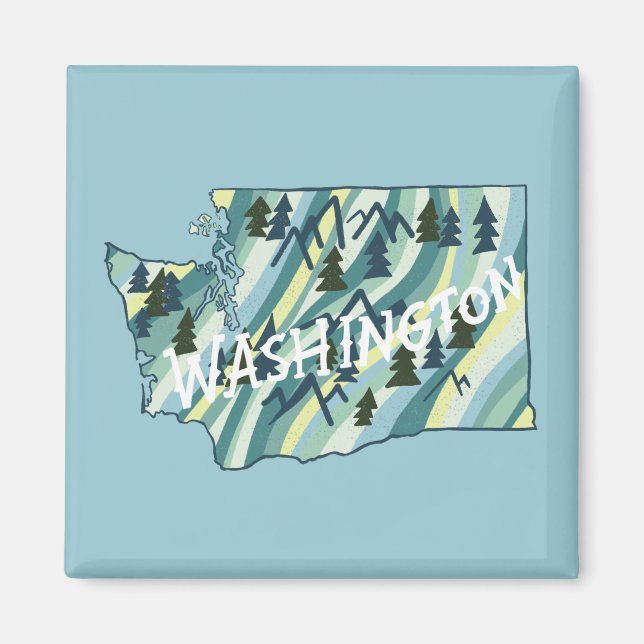 Aimant Illustration de la carte de l'État de Washington (Devant)