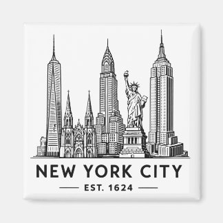 Aimant Illustration de la skyline de NYC avec la Statue d