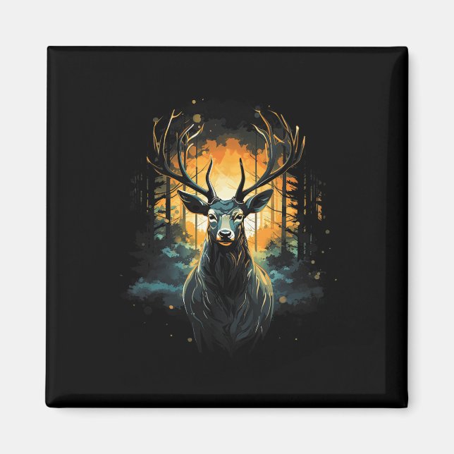Aimant Illustration de l'animal sauvage du cerf forestier (Devant)