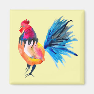 Aimant Illustration de l'aquarelle colorée du coq