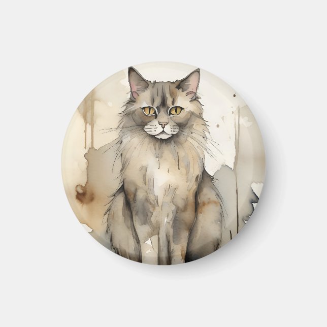 Aimant Illustration de l'aquarelle du Maine Coon (Devant)