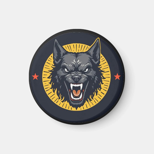 Aimant Illustration de loup féroce avec design circulaire (Devant)