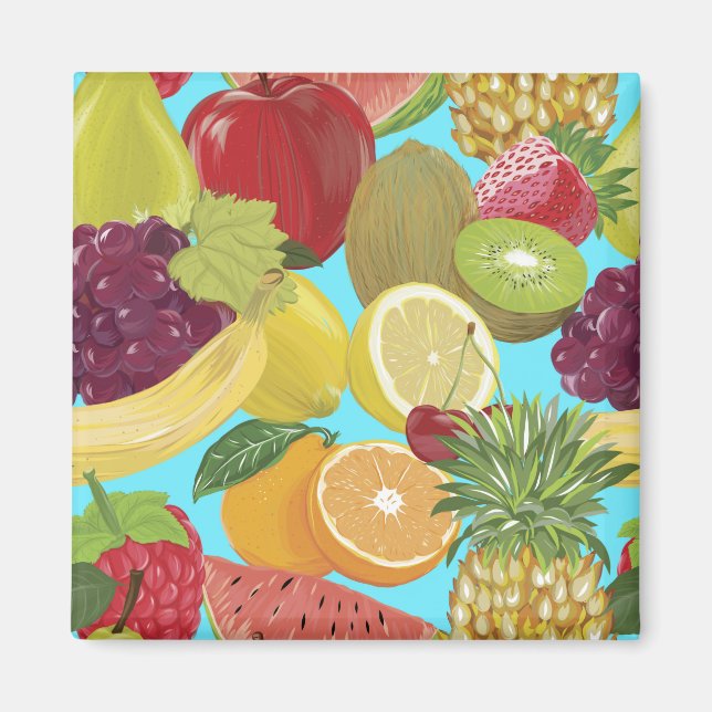 Aimant Illustration de motif de fruits tropicaux mélangés (Devant)