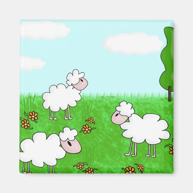 Aimant Illustration de moutons mignons pour enfants (Devant)