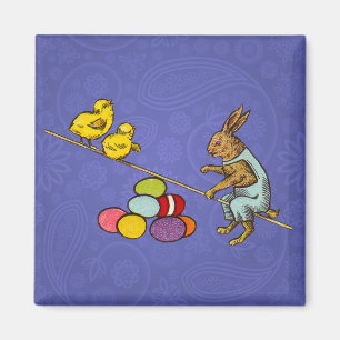 Aimant Illustration de Pâques : lapin qui couve des œufs